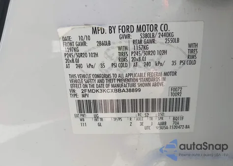 2011 Ford Edge Limited from USA, damaged, VIN 2FMDK3KCXBBA38899